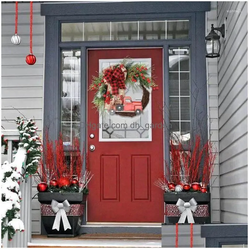 decorative flowers christmas wreath with red truck creative front door large bow seasonal decors for fireplaces railing doors