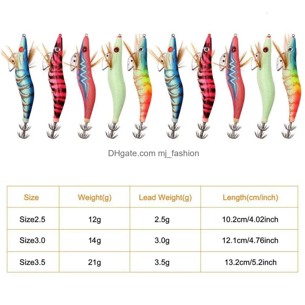 Baits & Lures Baits Lures 30Pcs20Pcs10Pcs Wooden Shrimp Fishing Lure Squid Jig Hook Octopus Cuttlefish Artificial Jigging Hard Bait Dr Dhyrh