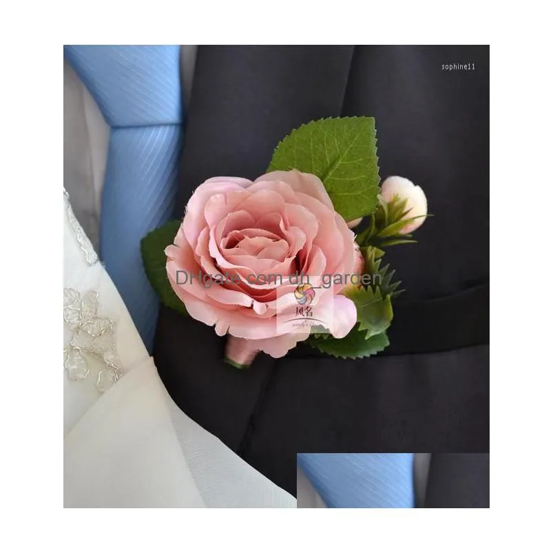 decorative flowers 1 piece wedding groom boutonniere or bridal hand wrist flower artificial floral supplies party prom accessories