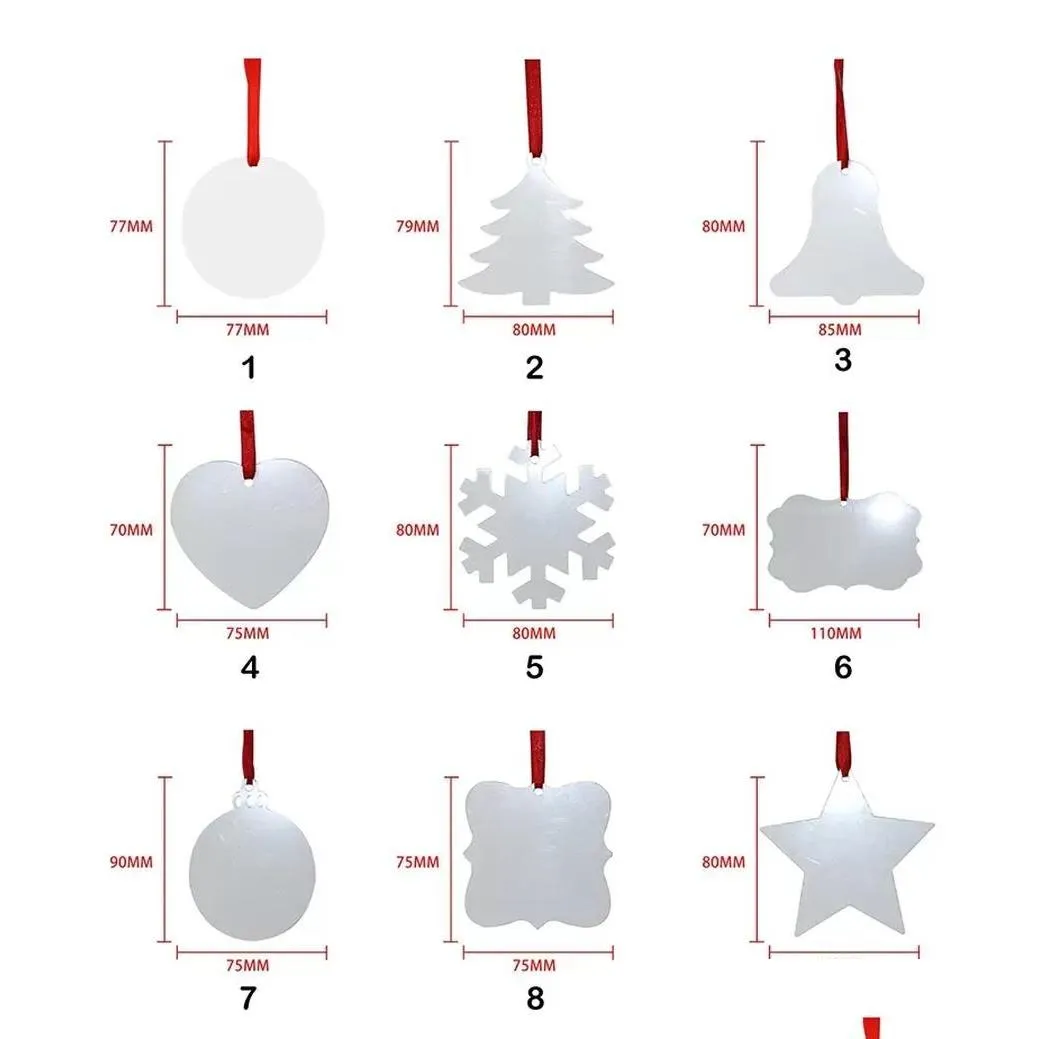  sublimation blank christmas ornament doublesided xmas tree pendant multi shape aluminum plate metal hanging tag holidays decoration craft