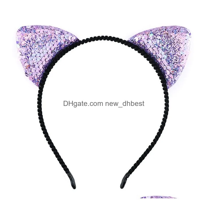 Headbands Ship Korean Cross Border Headbands Bowknot Animal Double Sided Sequins Cat Ear Hair Band Womens Party Fabric Drop Delivery J Dhtx0