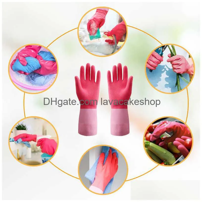 wholesale dishwashing gloves clean waterproof housework latex warm glove dust stop cleaning long rubber kitchen tools