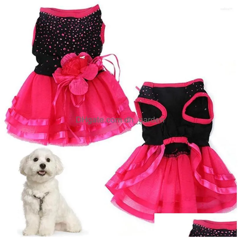 dog apparel pet rose flower gauze dress skirt puppy cat princess clothes sequins small lace vertical striped summer