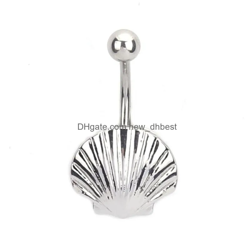 Hoop & Huggie Ship New Customized Anti Allergic Body Piercing Jewelry Electroplated Oil Drip Shell Pendant Bellybutton Nail Korean Ver Dhxfw