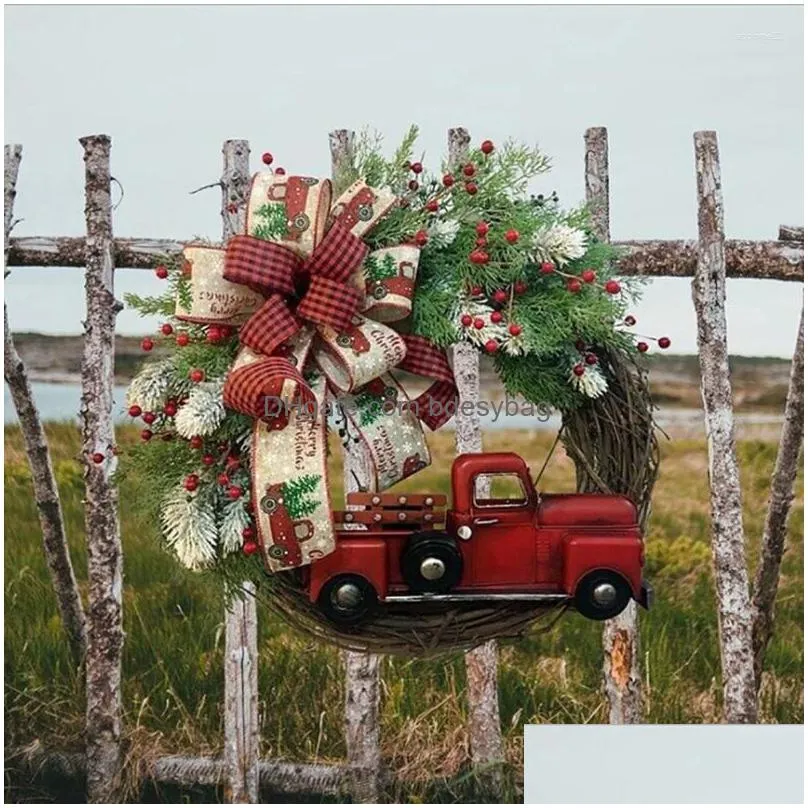 decorative flowers qwe123 red truck garlands hanging ornaments door christmas wreath holiday party garland bows natal year 2023