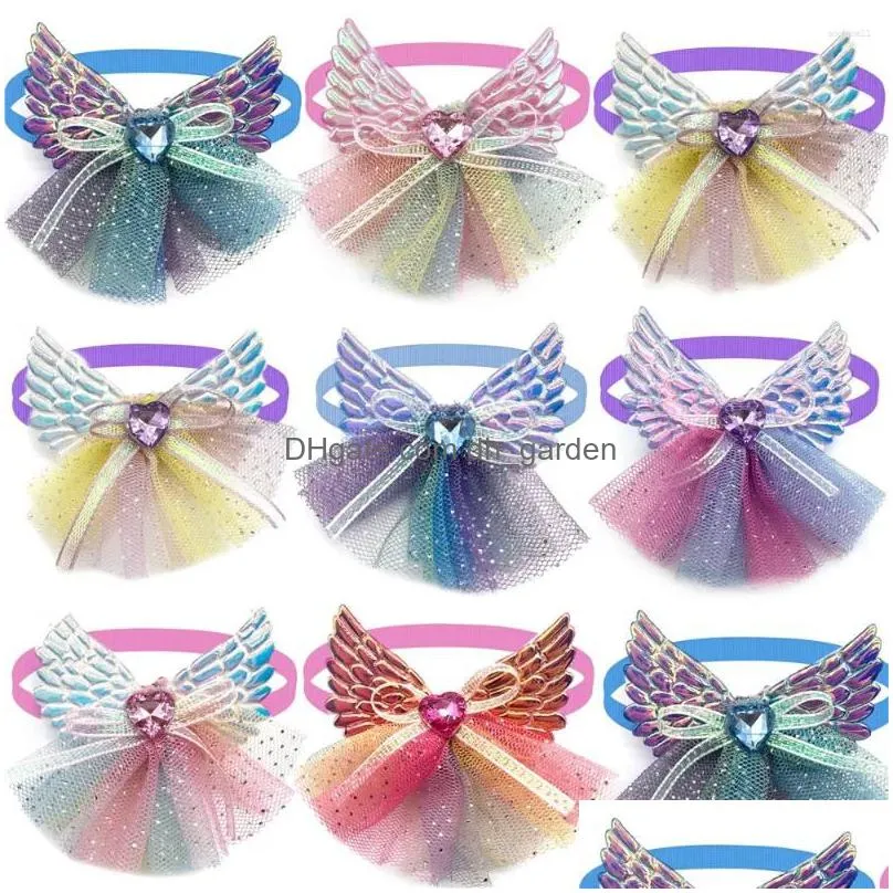 dog apparel 50/100pcs fashion pet dogs accessories wing style small puppy cat bowties fancy lace necktie grooming supplies