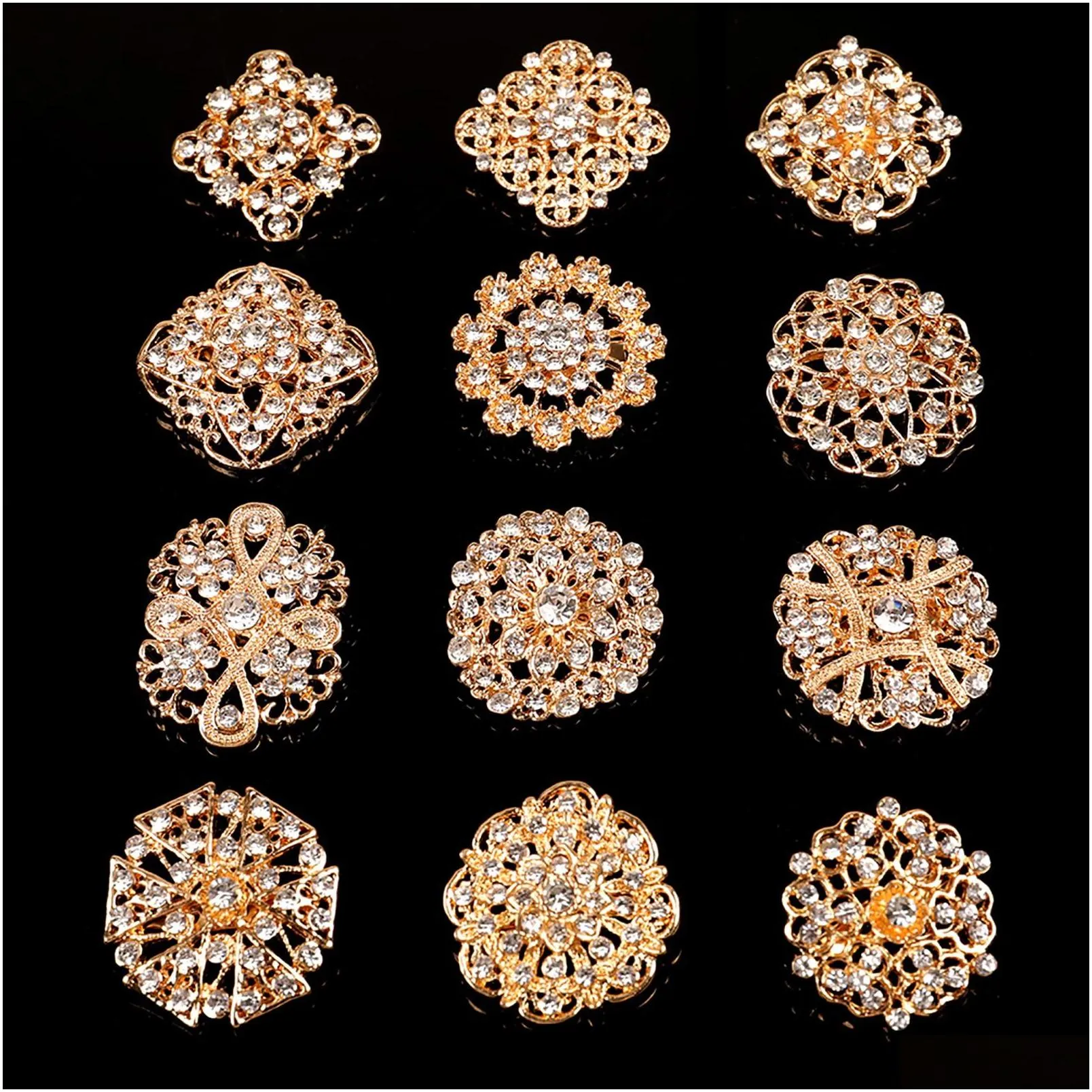 Pins Brooches Mixed Rhinestone Crystal Brooch Alloy Gold Vintage Assorted Set For Wedding Bouquet Party Gift Craft Diy Drop Delivery