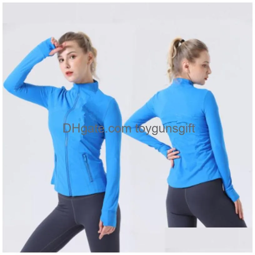 Womens Yoga Jacket Fashion Spring And Autumn Tight-Fitting Thin Sportswear Training Running Gym Solid Color Cardigan Jackets Drop Deli Dhr5J