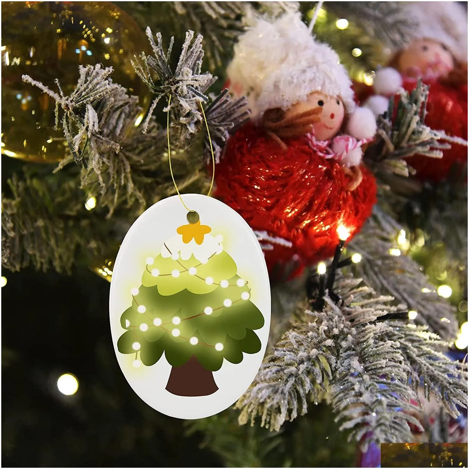 sublimation blank ceramic ornament oval ornament 3.3 inch white oval ornament with gold string for crafting christmas tree decor for diy personalized home decor