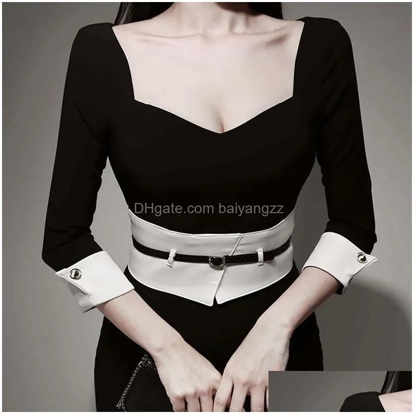 Basic & Casual Dresses Casual Dresses Arrival Fashion Spring Midi Dress Women Ol Professional Temperament Vintage Square Collar 3/4 Sl Dhceu