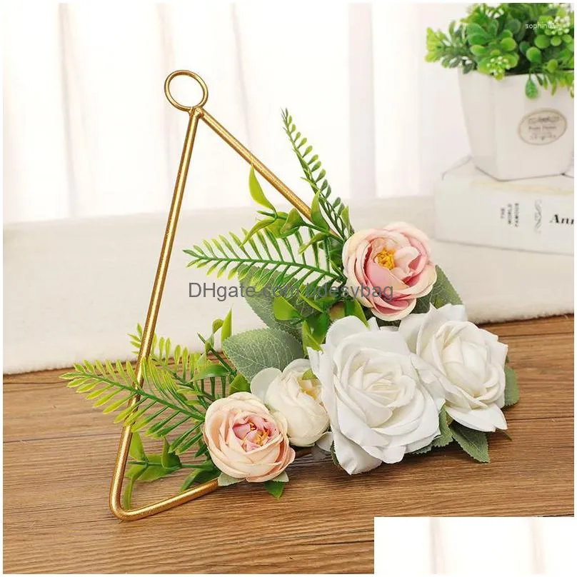 decorative flowers creative hanging wreath rose rattan home decoration indoor ceiling iron triangle square wall decor