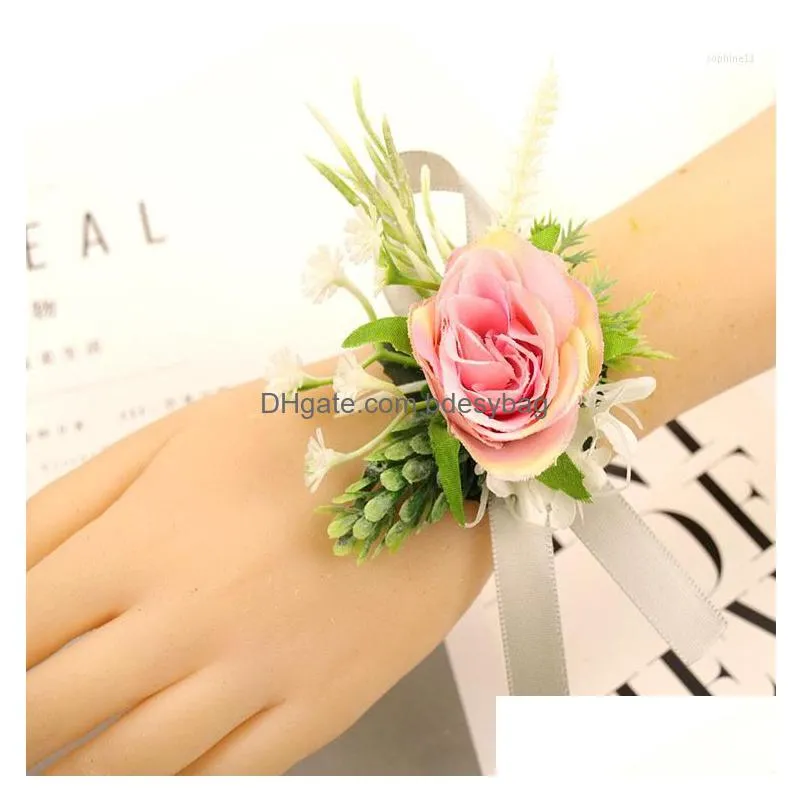 decorative flowers artificial rose bridegroom wedding brooch bridesmaid sister wrist mens conference party dance unique decoration