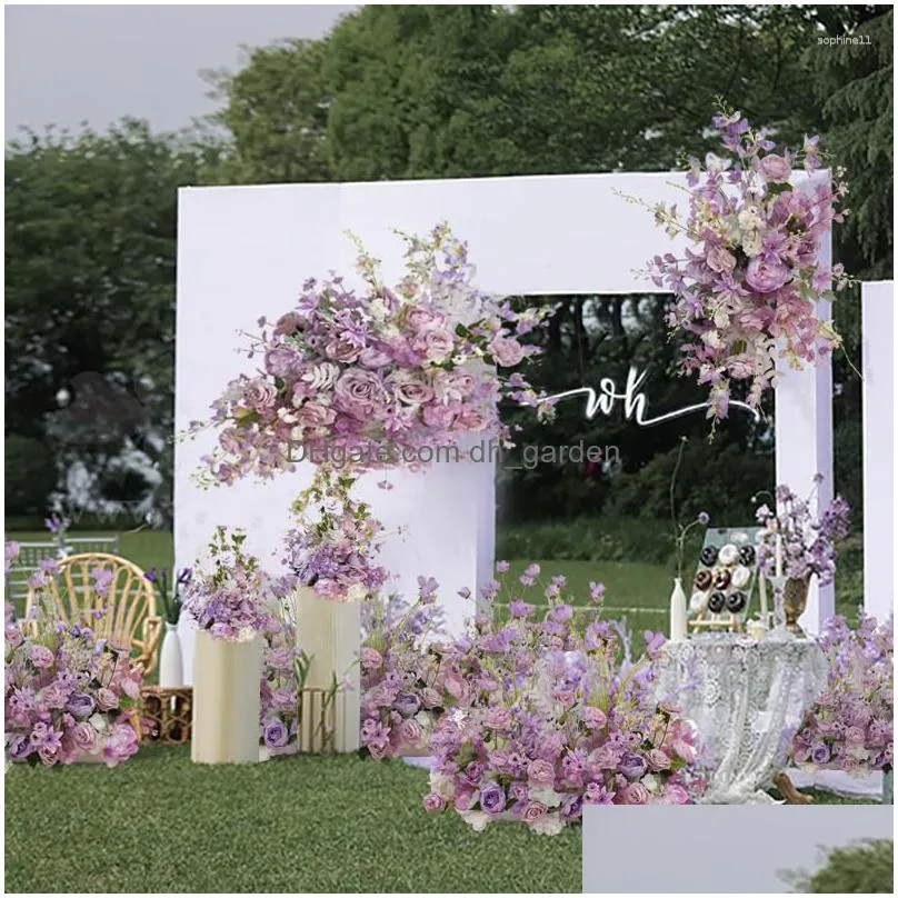 decorative flowers purple wedding decoration artificial rose flower row arrangement simulation scene t stage road lead