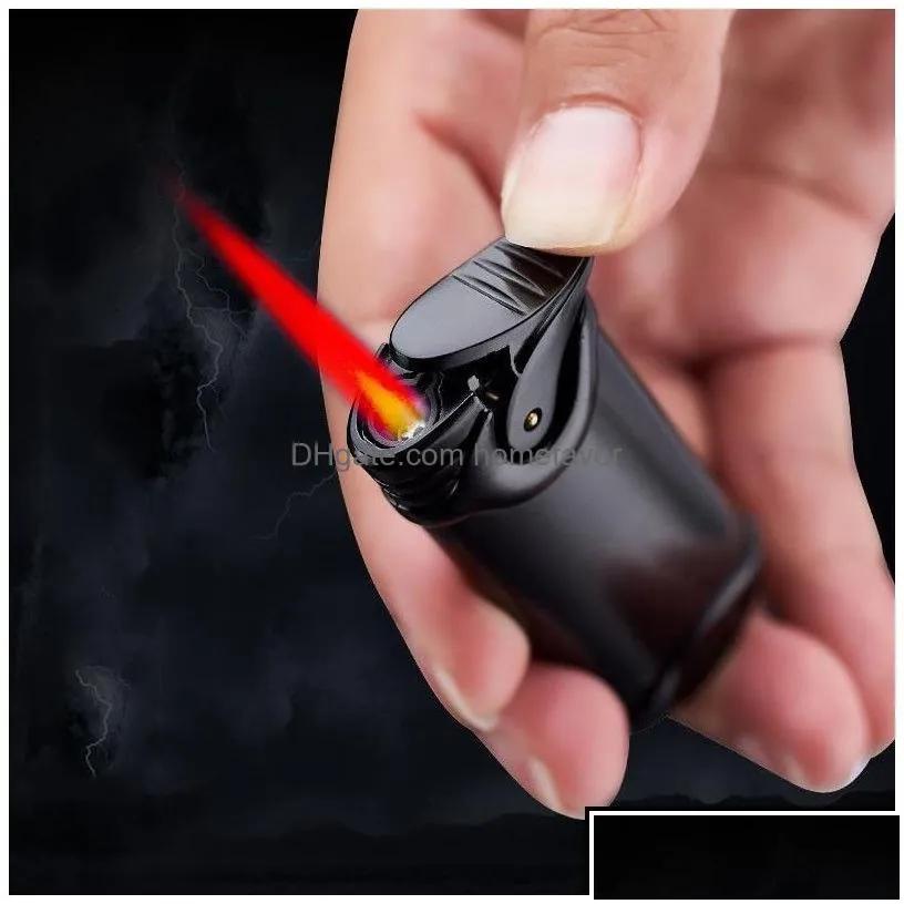 Lighters Lighters Metal Turbo  Lighter Windproof Refillable Butane Gas Cigar Cigarette Red Flame Men Gift Torch Drop Delivery Home Dhjv1