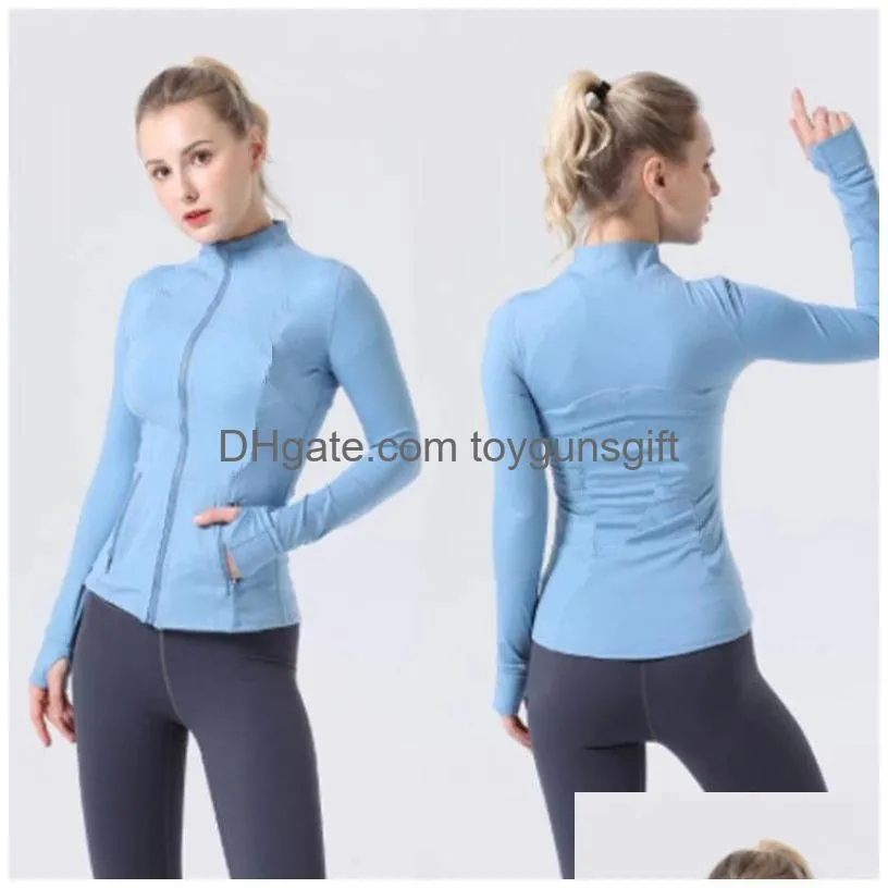 Womens Yoga Jacket Fashion Spring And Autumn Tight-Fitting Thin Sportswear Training Running Gym Solid Color Cardigan Jackets Drop Deli Dhr5J