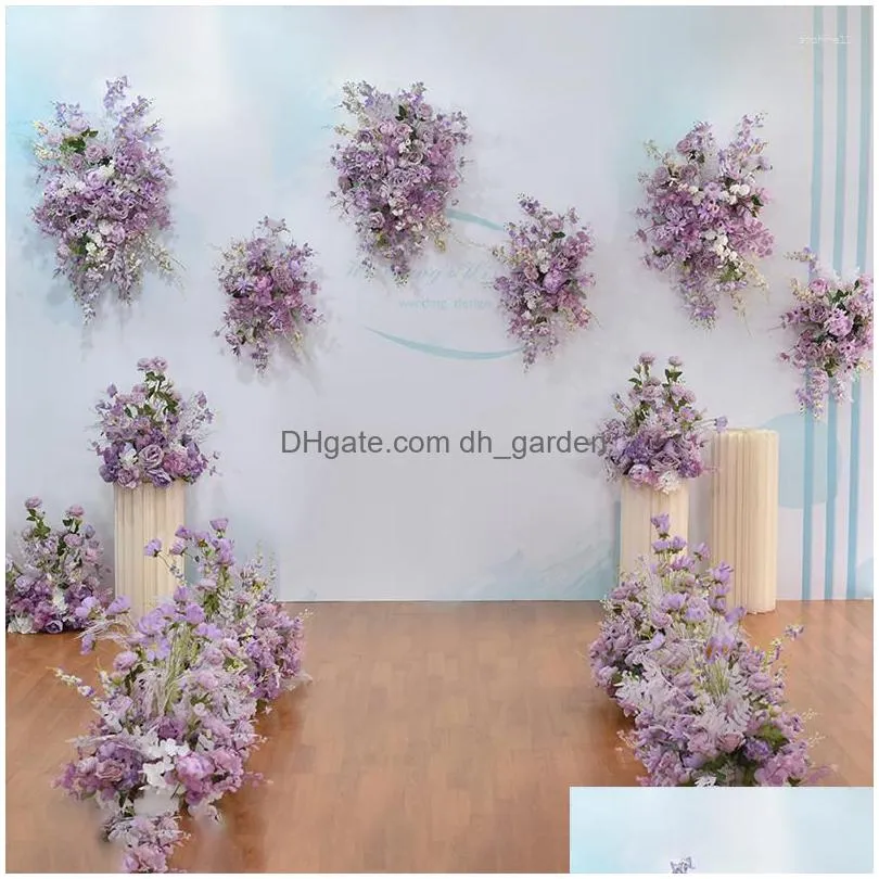 decorative flowers purple wedding decoration artificial rose flower row arrangement simulation scene t stage road lead