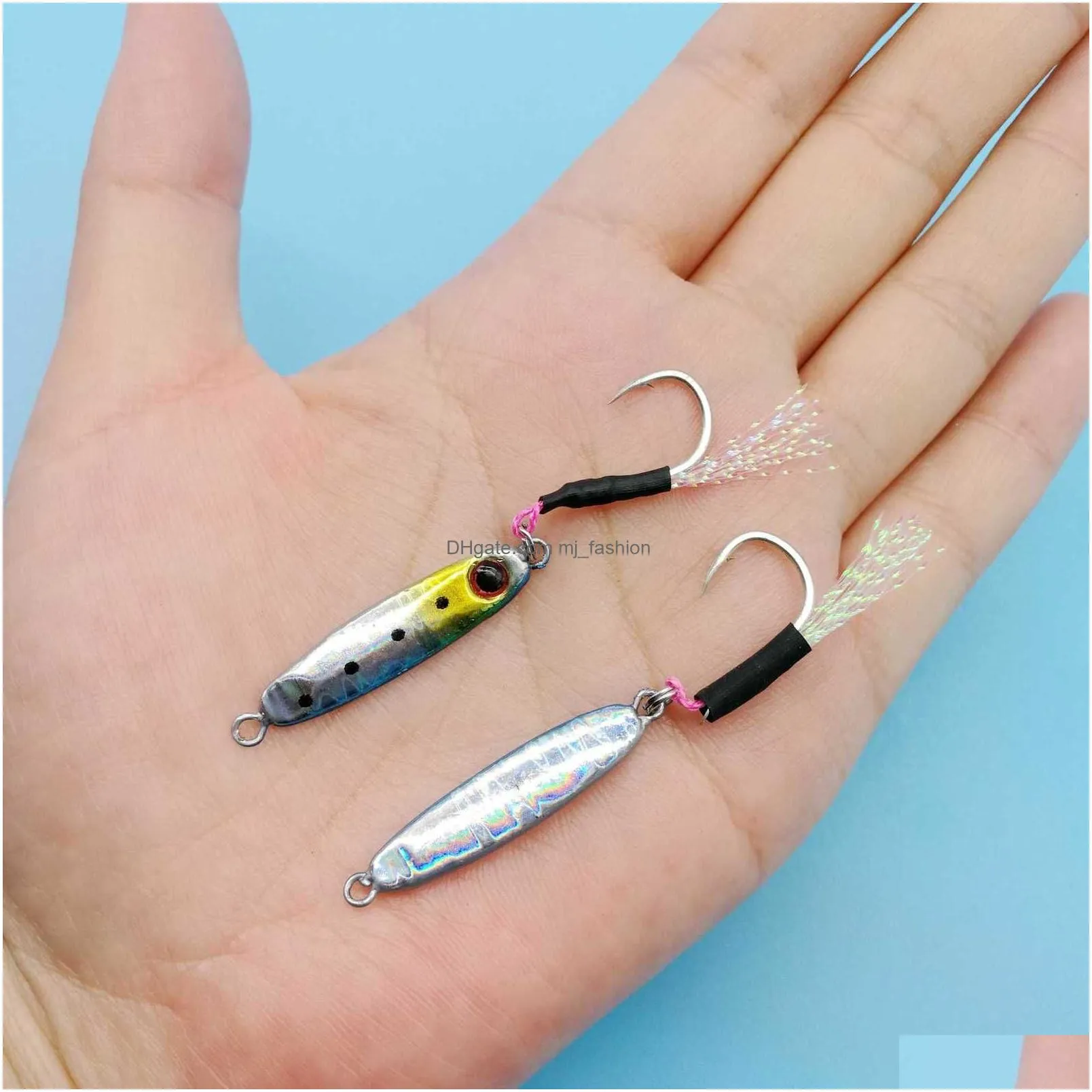 Baits & Lures Hoofish 10Pcs/Lot Mini Jig Lure With Single Hook 5.5G/35Mm 8Colors Spoon Metal Artificial Lures Microjigging Fishing Tac Dhbsw