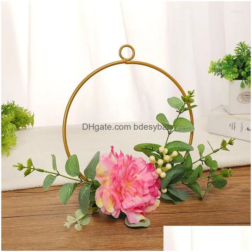decorative flowers creative hanging wreath rose rattan home decoration indoor ceiling iron triangle square wall decor