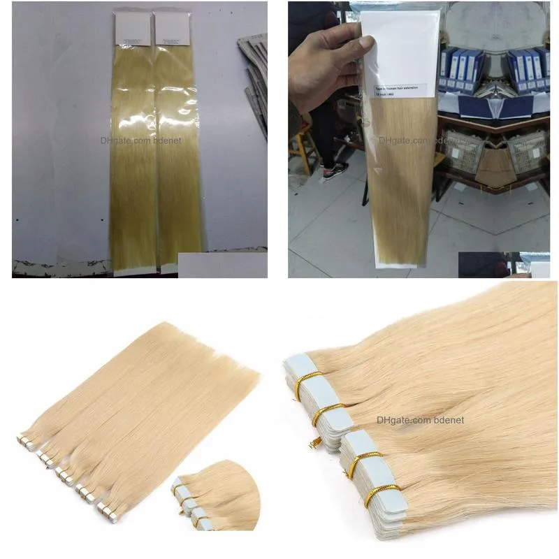 Skin Weft Hair Extension Double Dn Skin Weft Human Hair 16 22Inch Invisible Silky Straight Blonde Tape On Remy Extensions 200Grams Lot Dheks