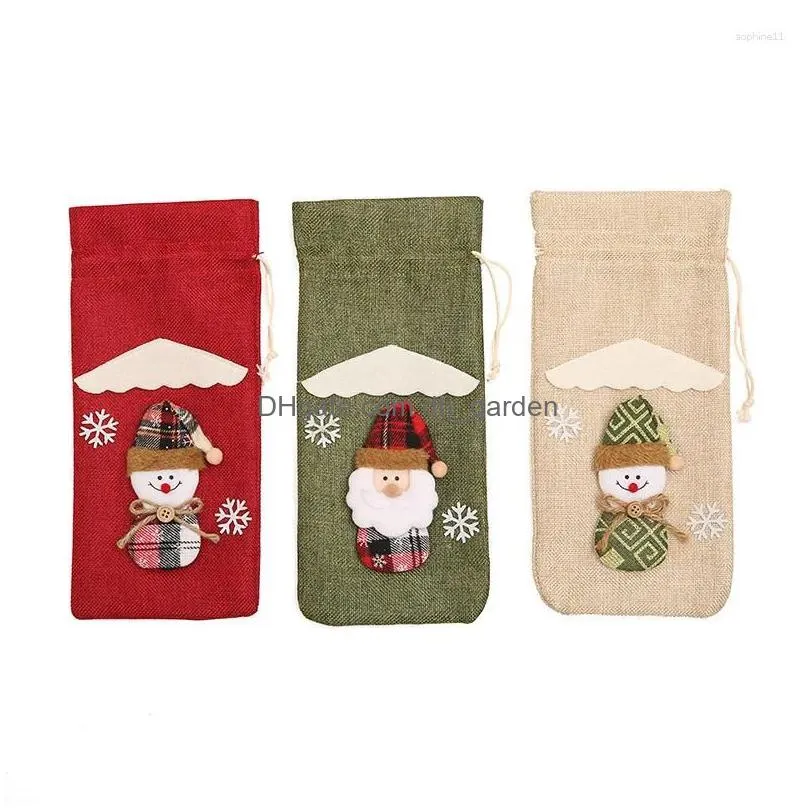 christmas decorations linen santa claus snowman gift bag merry table for home xmas ornaments navidad wine bottle cover