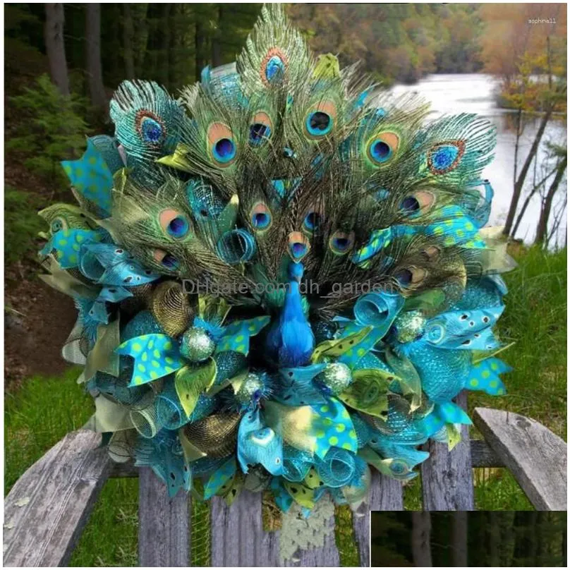 decorative flowers gorgeous peacock wreath venue layout door hanging eye-catching farmhouse decoration feath