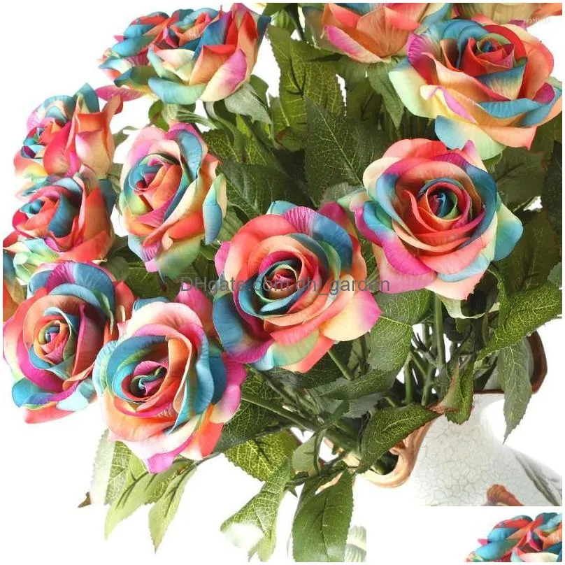 decorative flowers 8pcs touch real latex rose silk artificial bouquet bridal bridesmaid wedding party home decor