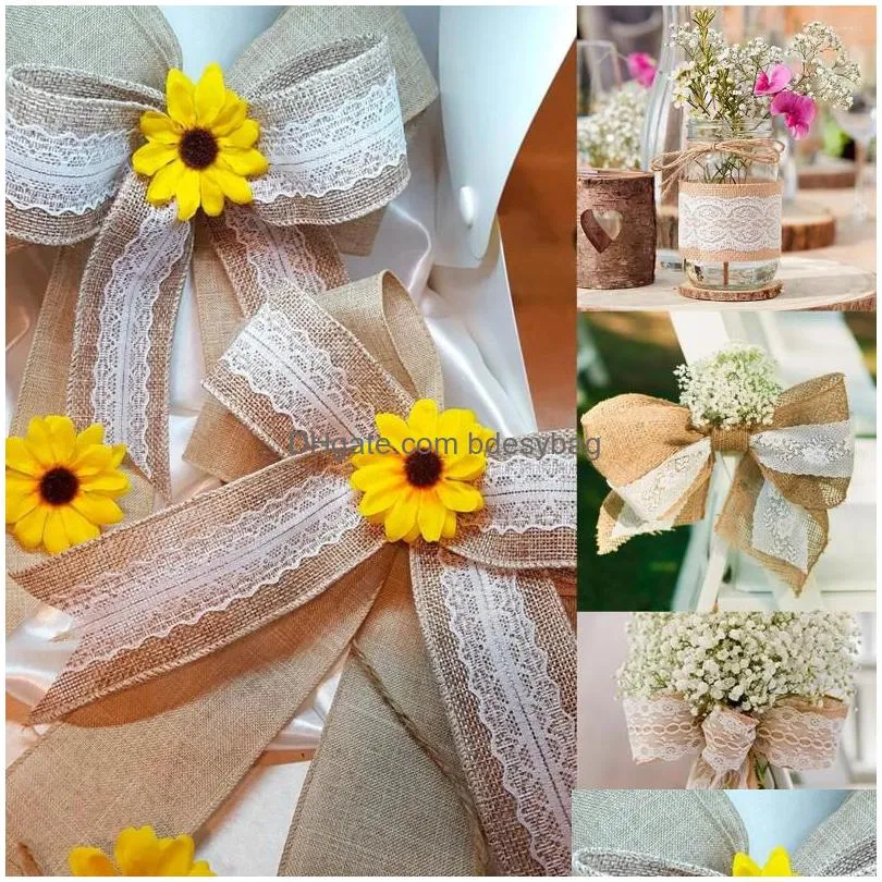 party decoration 2m natural jute burlap hessian ribbon rolls vintage rustic wedding christmas gift wrapping festival home decor