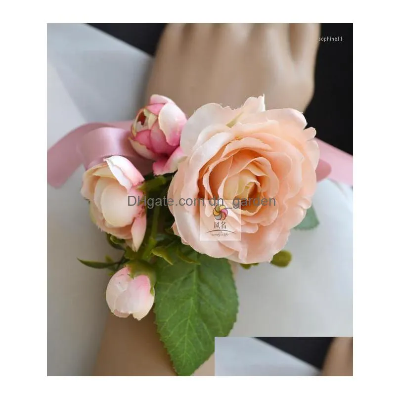 decorative flowers 1 piece wedding groom boutonniere or bridal hand wrist flower artificial floral supplies party prom accessories