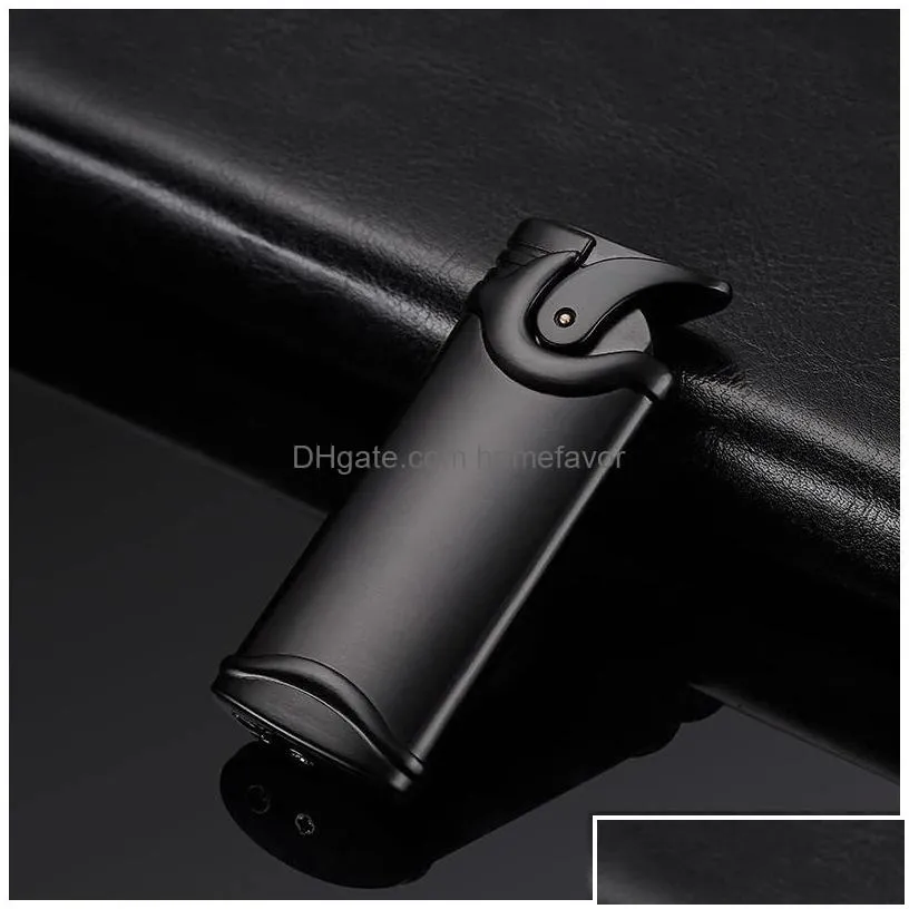 Lighters Lighters Metal Turbo  Lighter Windproof Refillable Butane Gas Cigar Cigarette Red Flame Men Gift Torch Drop Delivery Home Dhjv1