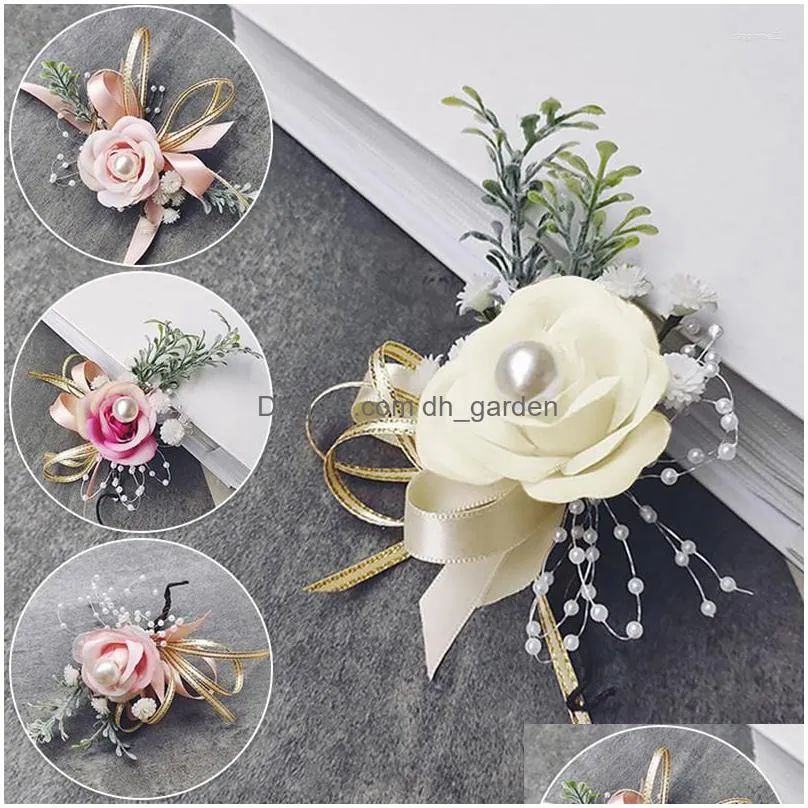 decorative flowers artificial rose flower wrist corsage wedding bracelet bridesmaid silk sisters hand boutonniere