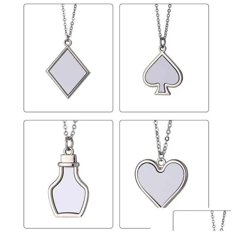 festive sublimation playing card blank necklace zinc alloy heat transfer blossom square valentines day pendants diy women gift rrc148