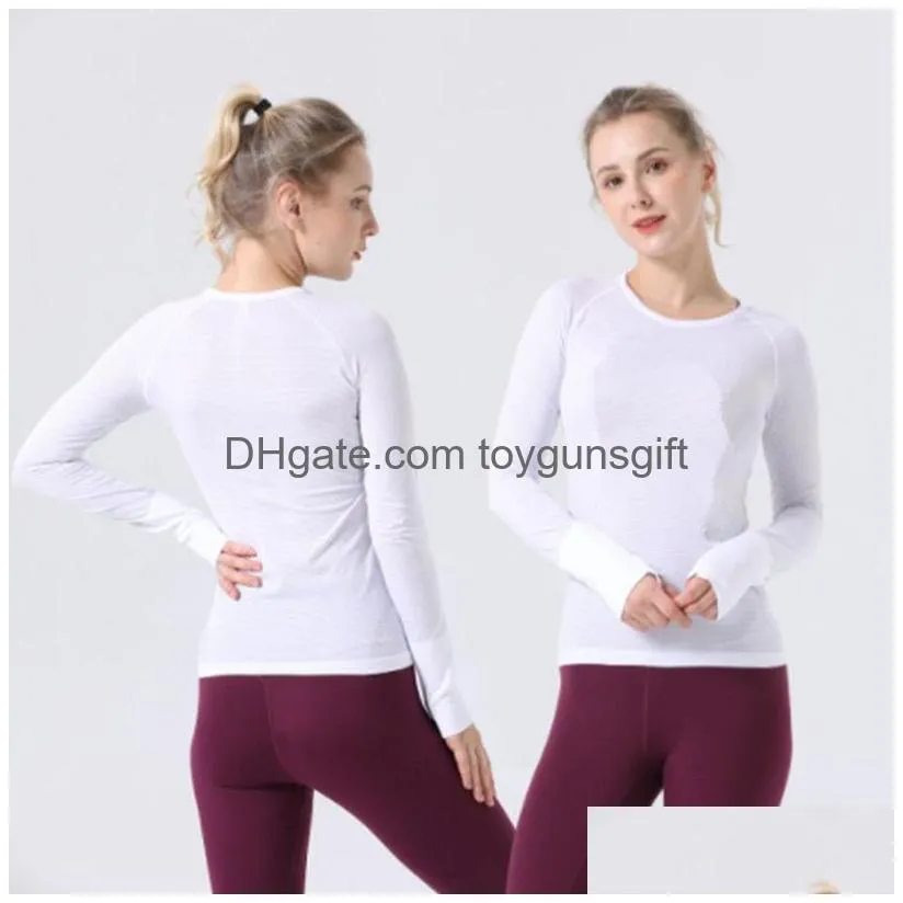 Womens Loose Fit Yoga T-Shirts Gym Stretchy Long Sleeve Crop Top Fitness Sports Tee Workout Blouses Drop Delivery Dhxtp
