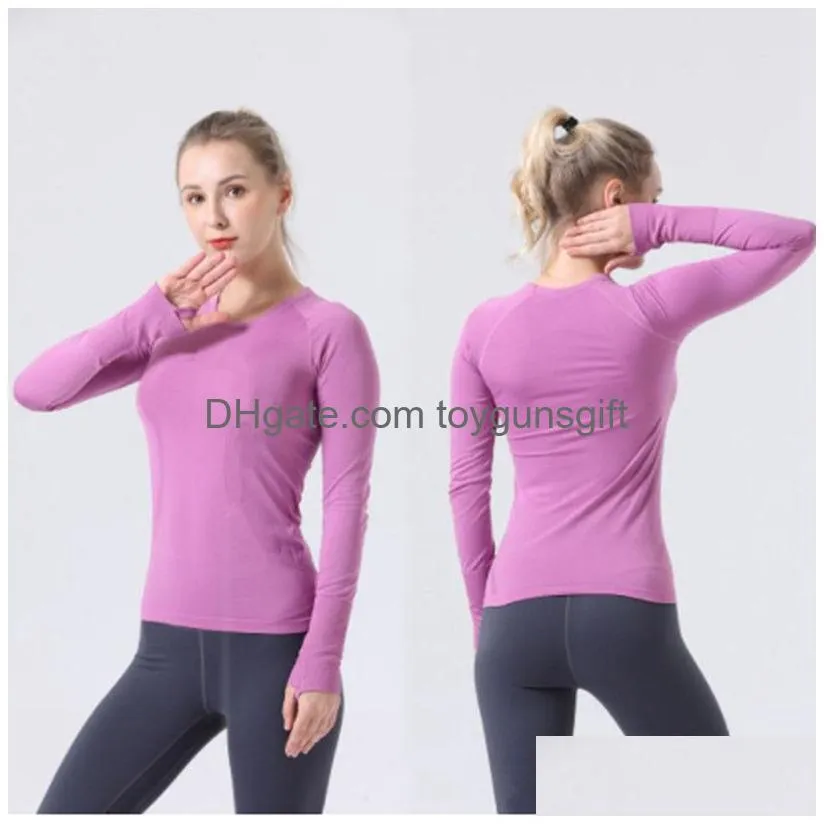 Womens Loose Fit Yoga T-Shirts Gym Stretchy Long Sleeve Crop Top Fitness Sports Tee Workout Blouses Drop Delivery Dhxtp