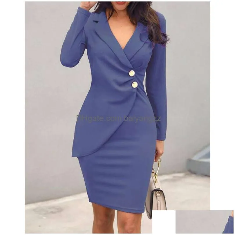 Basic & Casual Dresses Autumn Slim Fitting Buttocks Button Up Professional Dresses Womens Clothes Drop Delivery Apparel Women`S Clothi Dhoik