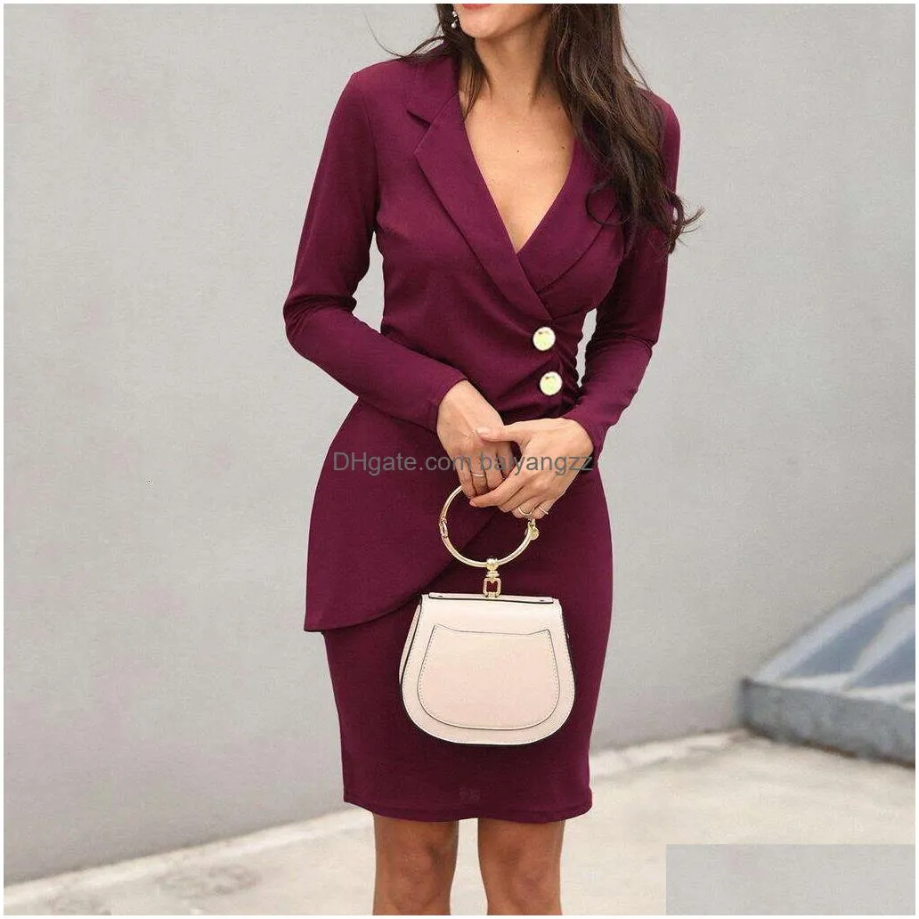 Basic & Casual Dresses Autumn Slim Fitting Buttocks Button Up Professional Dresses Womens Clothes Drop Delivery Apparel Women`S Clothi Dhoik