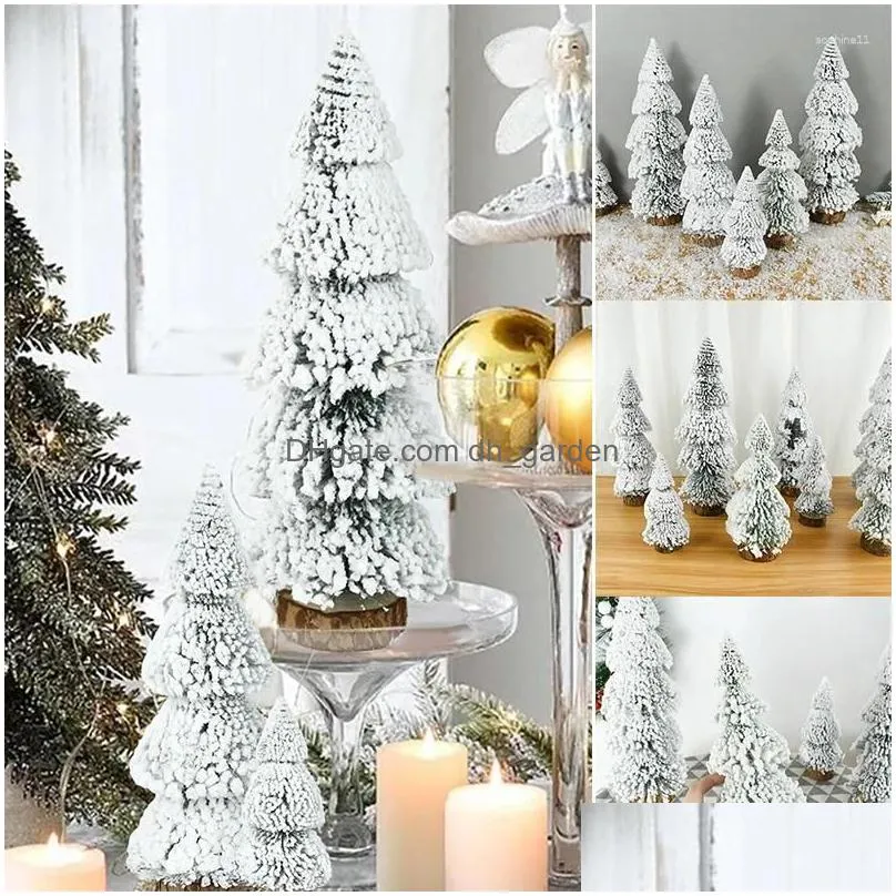 christmas decorations artificial mini tree nordic flocking year decoration white cedar merry xmas home party desktop ornaments navidad