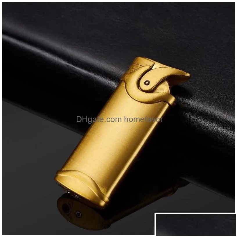 Lighters Lighters Metal Turbo  Lighter Windproof Refillable Butane Gas Cigar Cigarette Red Flame Men Gift Torch Drop Delivery Home Dhjv1