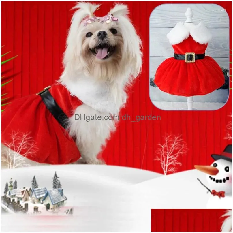 dog apparel christmas clothes dress coat red skirt costume pet cat warm bow