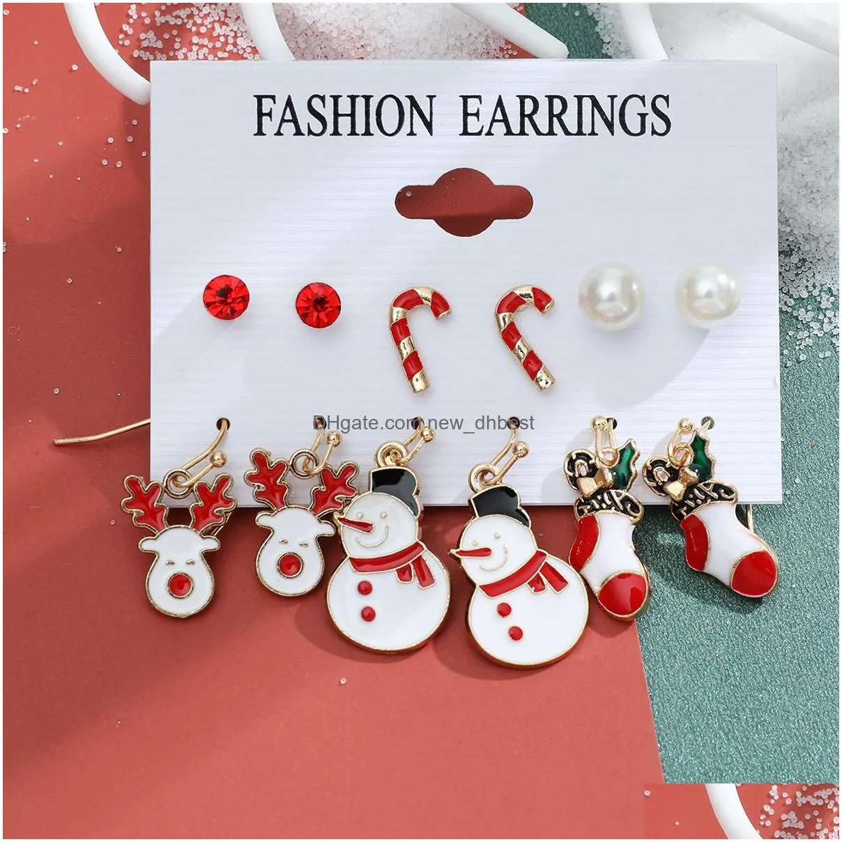 Ear Cuff Christmas Series Snowflake Bell Ear Stud Combination Set For Foreign Trade Cartoon Oil Drip Crutches Elderly Earrings Female Dhd1Y