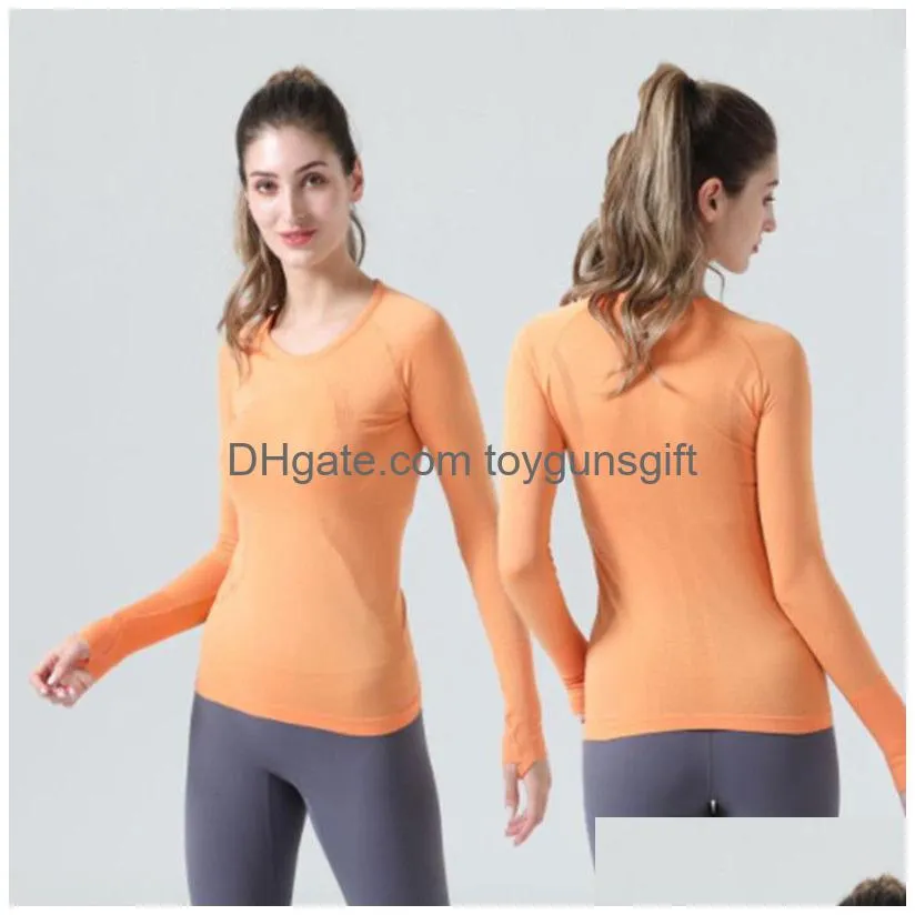 Women Yoga Long Sleeve Seamless Slim Fit T-Shirts Fitness Runningsports Crop Top Ladies Gym Blouses Sportswear Drop Delivery Dhvng