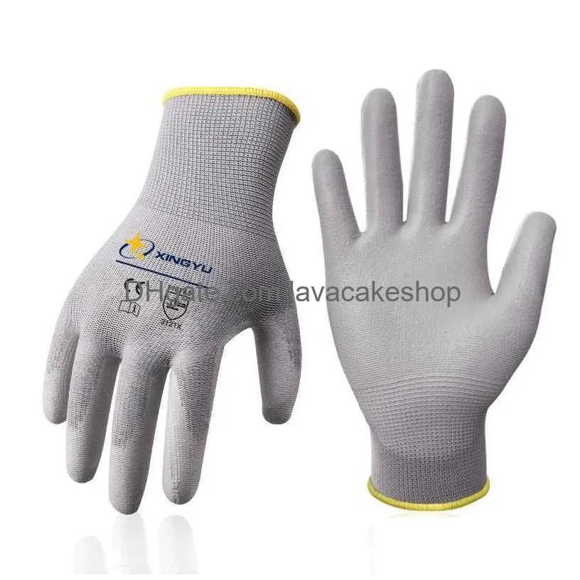 wholesale 6 pairs work gloves for ce en388 pu polyster oil-proof anti-static mechanic use waterproof