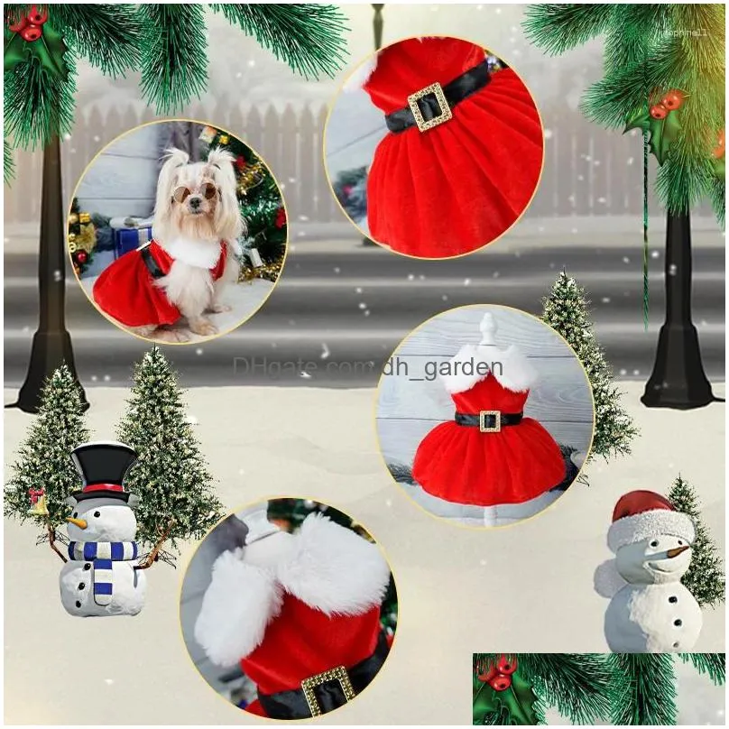 dog apparel christmas clothes dress coat red skirt costume pet cat warm bow