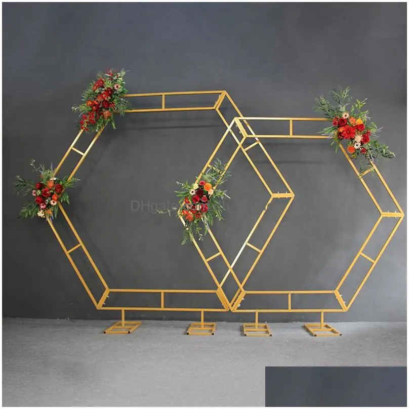 decorative flowers wreaths jarown wrought iron hexagonal arch frame wedding stage background flower decoration home party screen