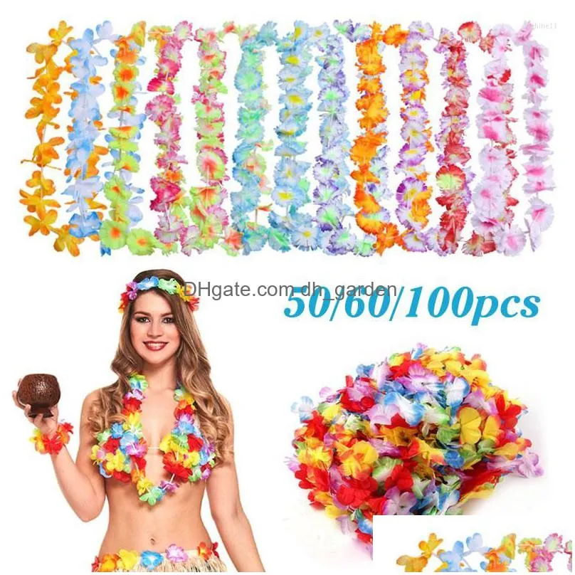 decorative flowers hawaiian leis set flower garlands necklace for luau beach pool party supplies tropical hawaii decoratio wedding