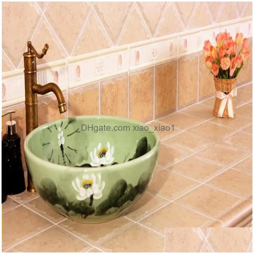 Sink & Faucet Sets Orient Clear Lotus China Painting Handmade Wash Basin Bathroom Vessel Sinks Counter Top Art Ceramics Drop Delivery Dhl4N