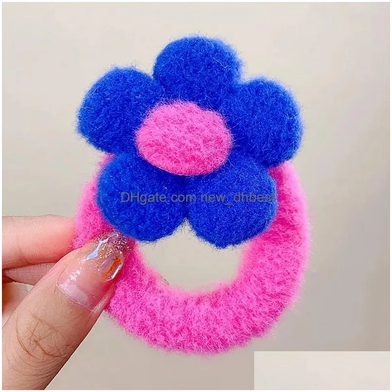 Headbands Candy-Color Plush Floret Hair Tie For Girls Rubber Band Ponytail Scrunchie High Stretch Sweet Hairband Accessories Drop Deli Dhtlu