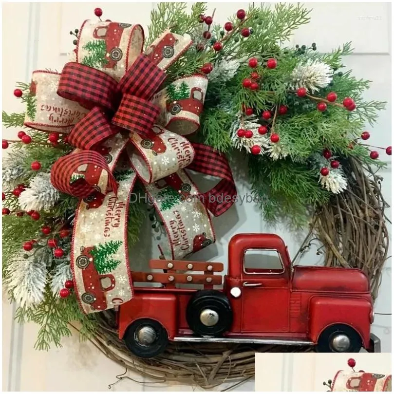 decorative flowers qwe123 red truck garlands hanging ornaments door christmas wreath holiday party garland bows natal year 2023