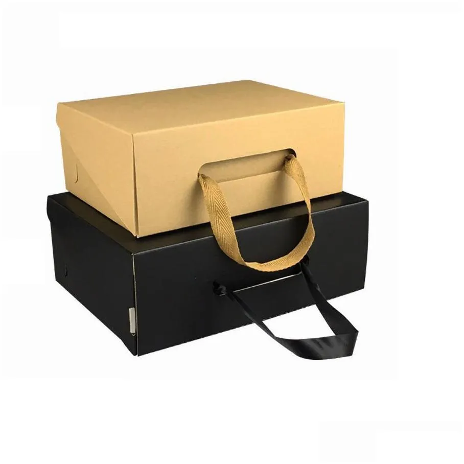 ecofriendly kraft paper gift box black/brown 4 size foldable carton packaging box suitable for clothes and shoes xd22886