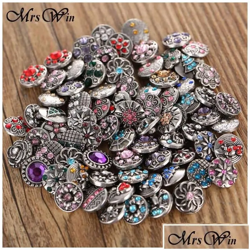 Charm Bracelets 100Pcs/Lot Wholesale 12Mm 18Mm Snap Button Jewelry For Bracelet Mixed Rhinestone Metal Charms Diy Buttons 210323 Dro