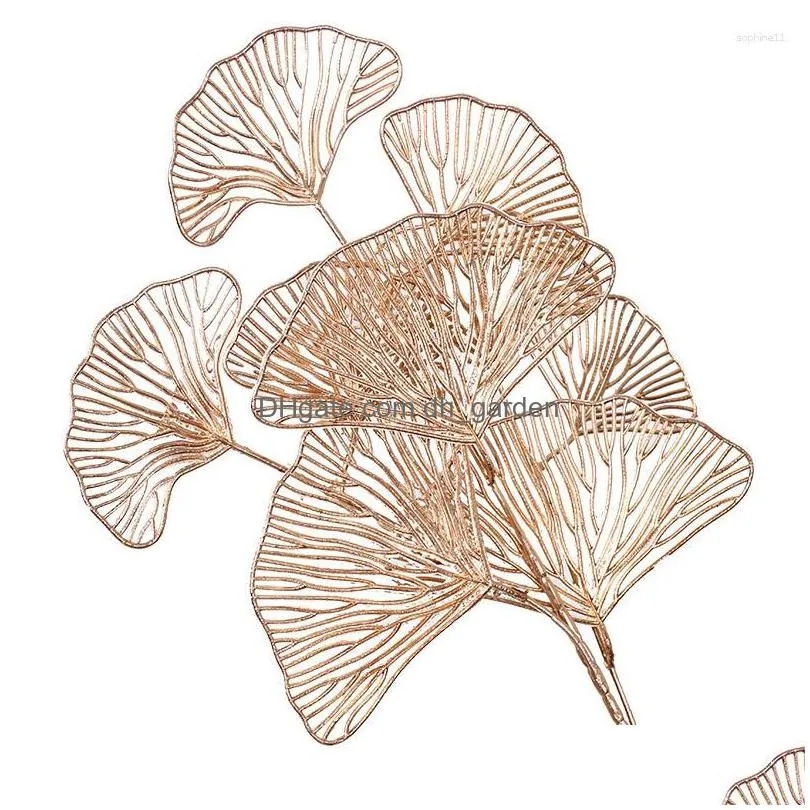 decorative flowers artificial golden ginkgo leaves eucalyptus plastic fan wedding home christmas decoration fake